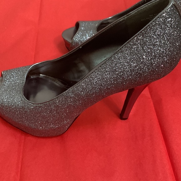 Jacqueline Ferrar metallic glitter peep toe 5” platform pump heels sz9M - Picture 7 of 10